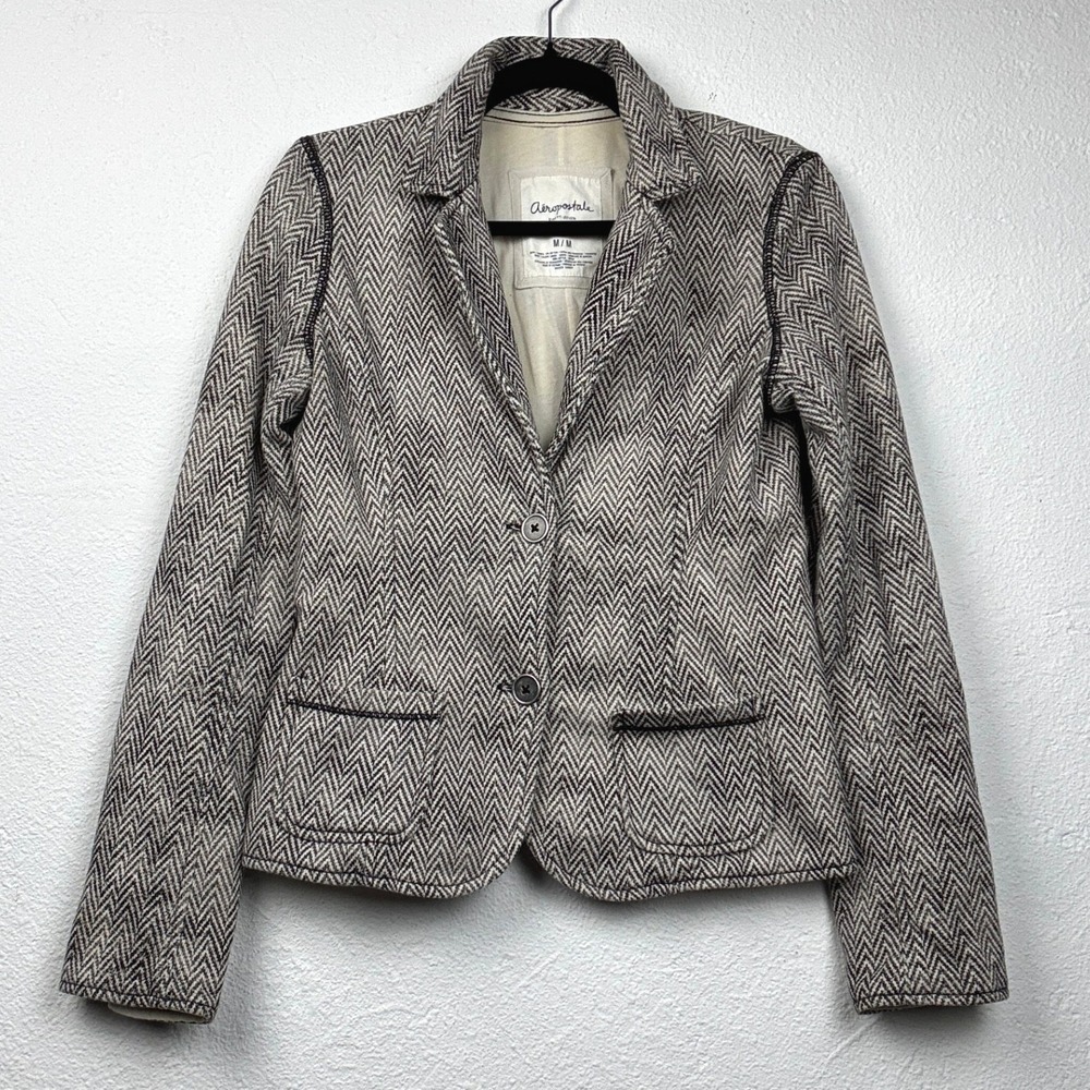 Aeropostale Brown Herringbone Blazer - M - Dark Academia Preppy Office Wear